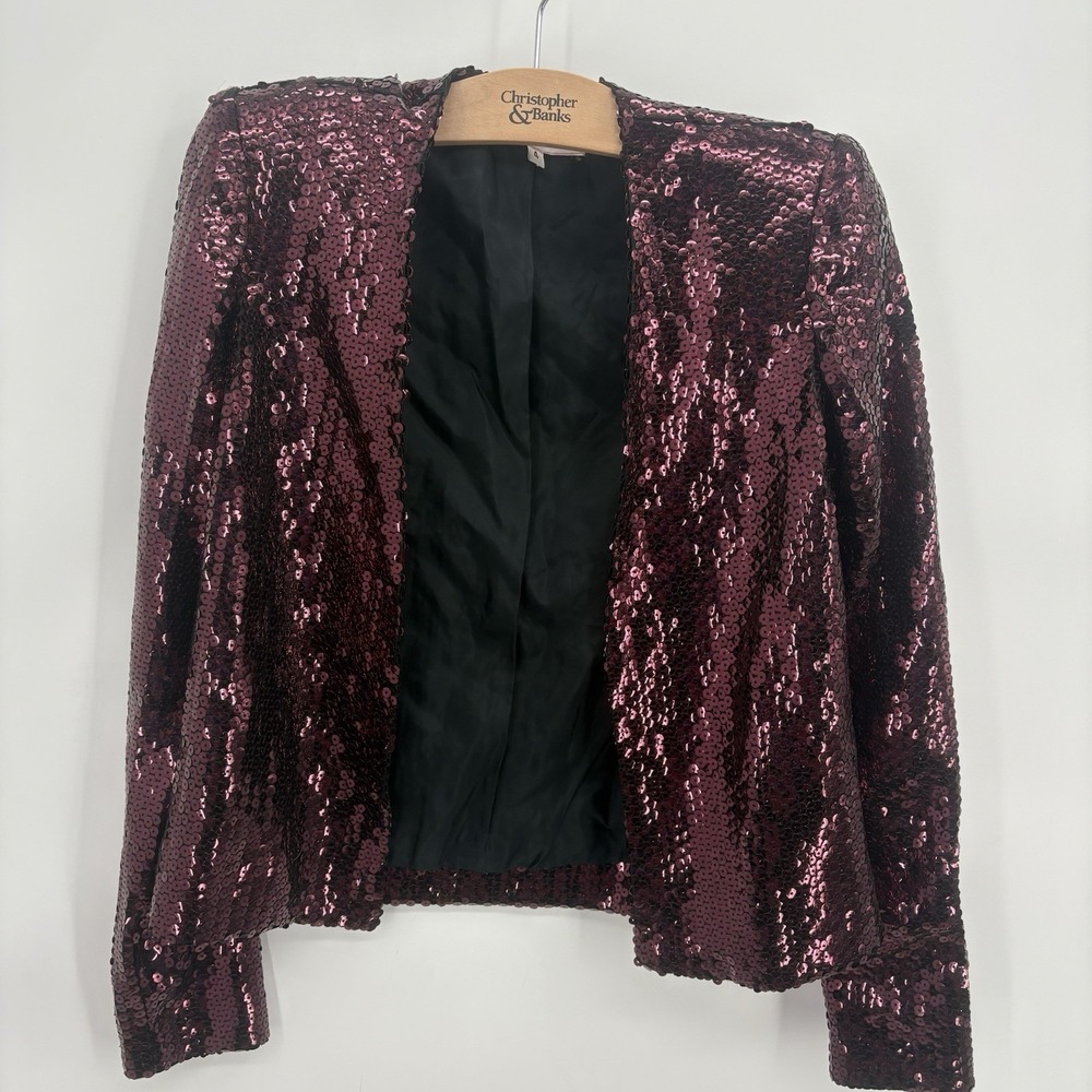 Vintage 80's Plum Sequin‎ Padded Blazer Cropped Open Womans Size 4 #0